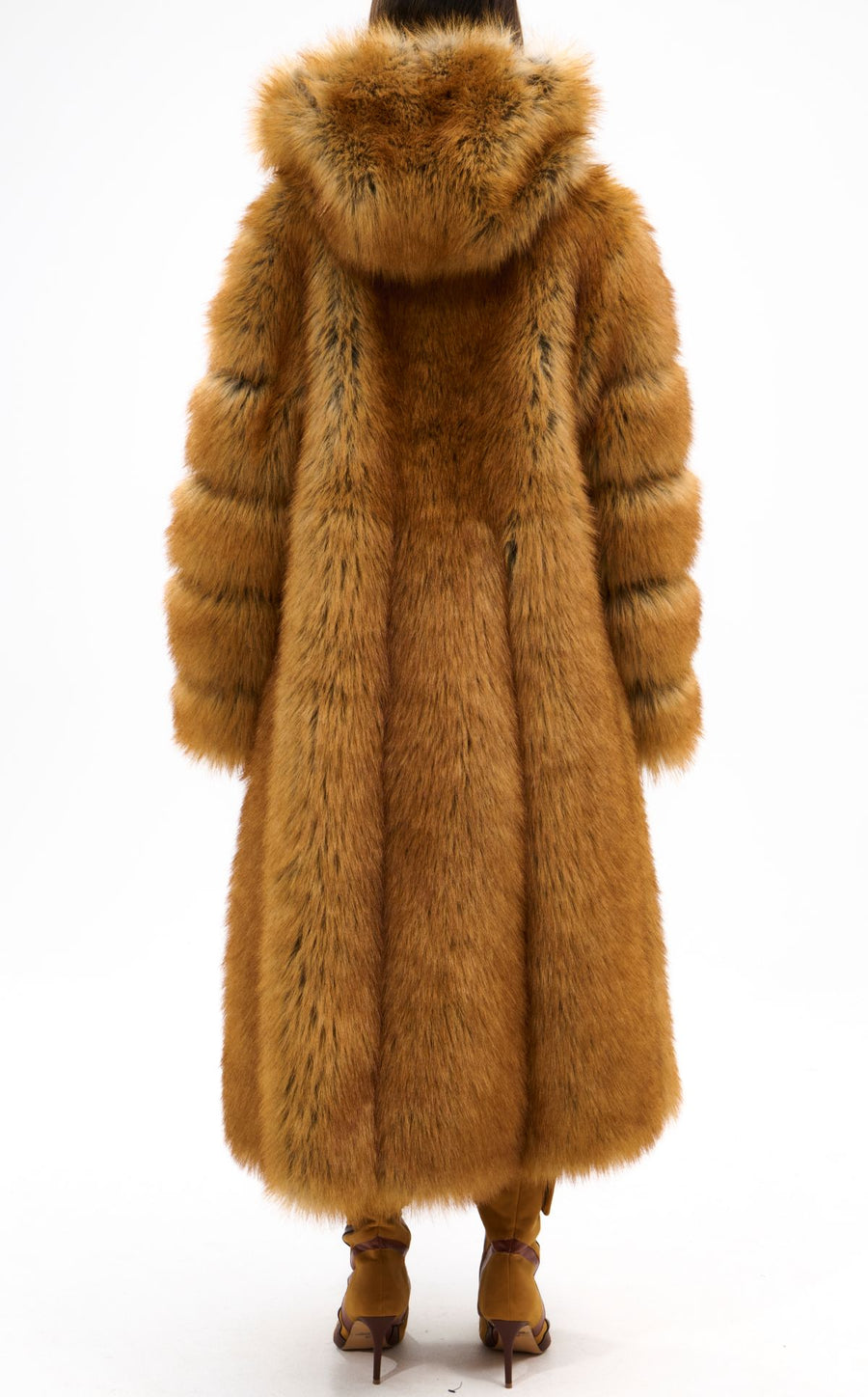 ELIZABETH-TAN FAUX FOX FUR COAT
