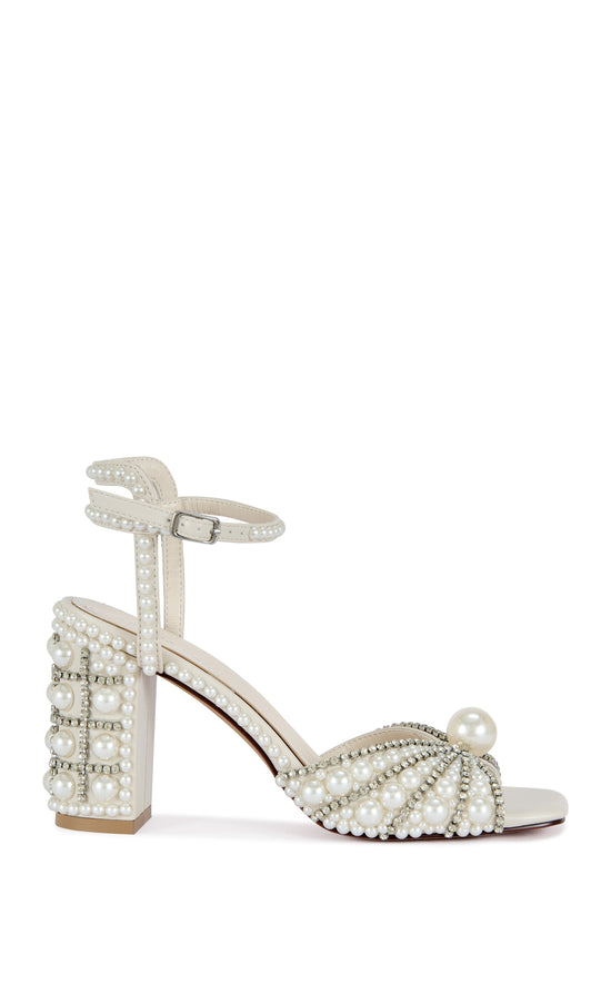 ESTEVA-WHITE PEARL BLOCK HEEL SANDAL