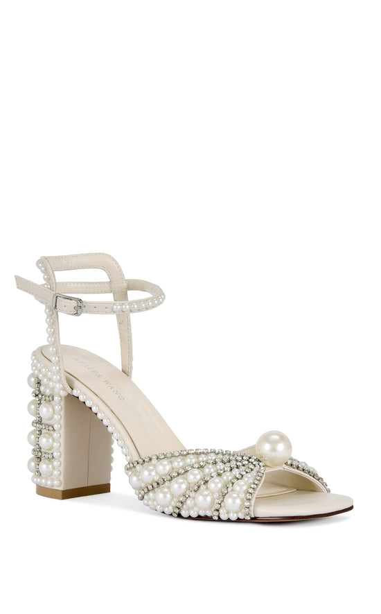 ESTEVA-WHITE PEARL BLOCK HEEL SANDAL