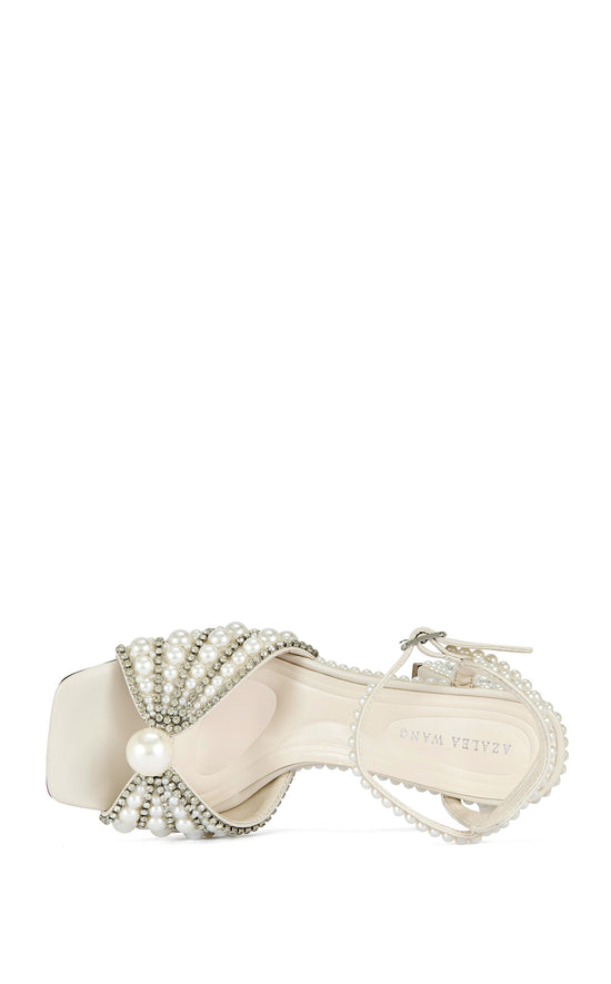 ESTEVA-WHITE PEARL BLOCK HEEL SANDAL