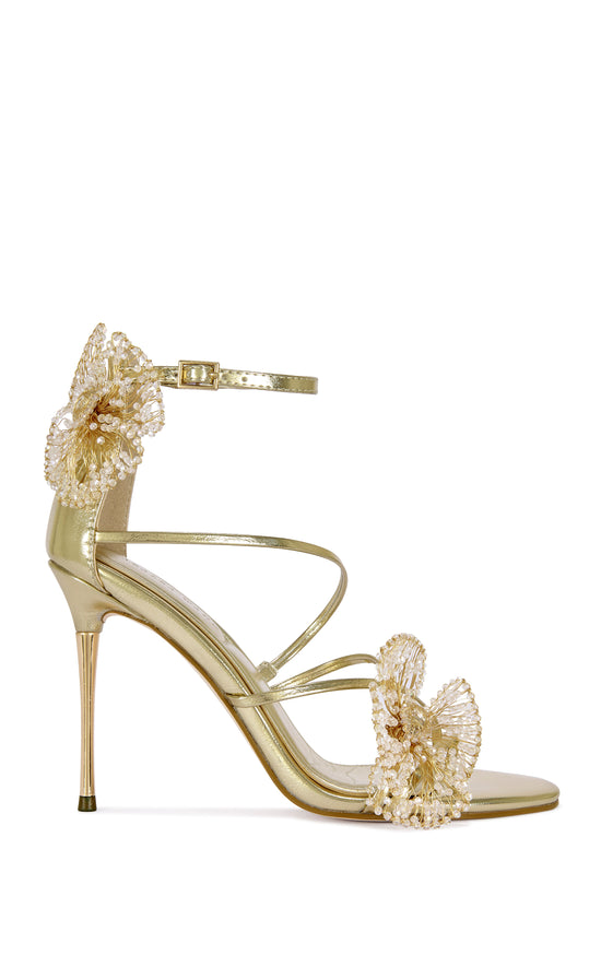 EVANTHE-GOLD FLORAL STILETTO SANDAL