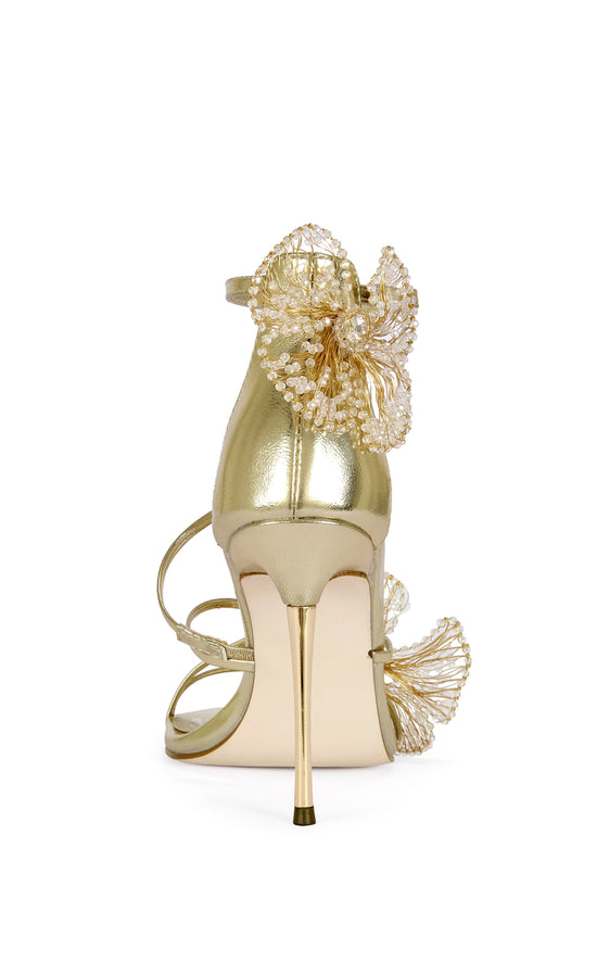 EVANTHE-GOLD FLORAL STILETTO SANDAL