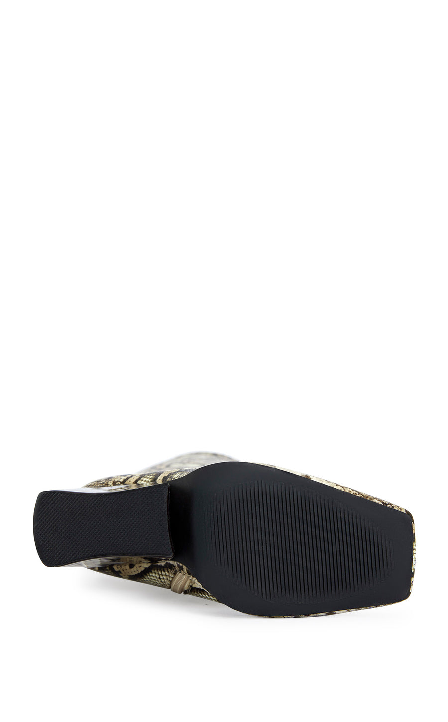 faux snakeskin statement knee high boots with an almond shaped toe a black block heel
