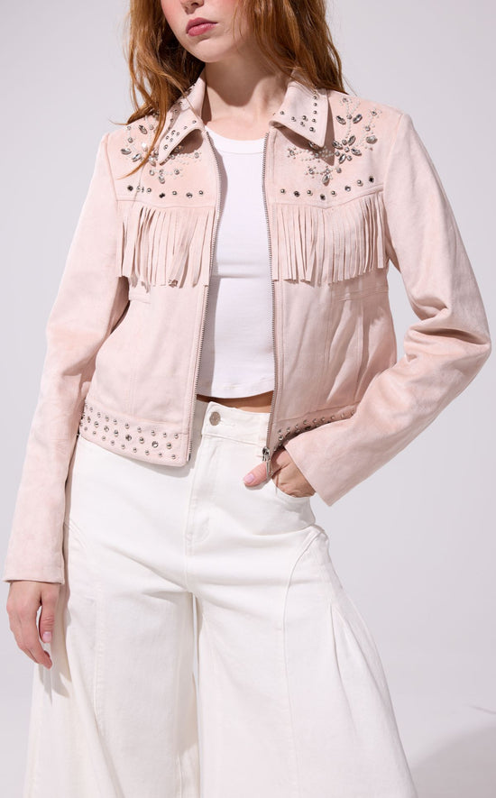 FINLEE-BLUSH FRINGE SUEDE JACKET