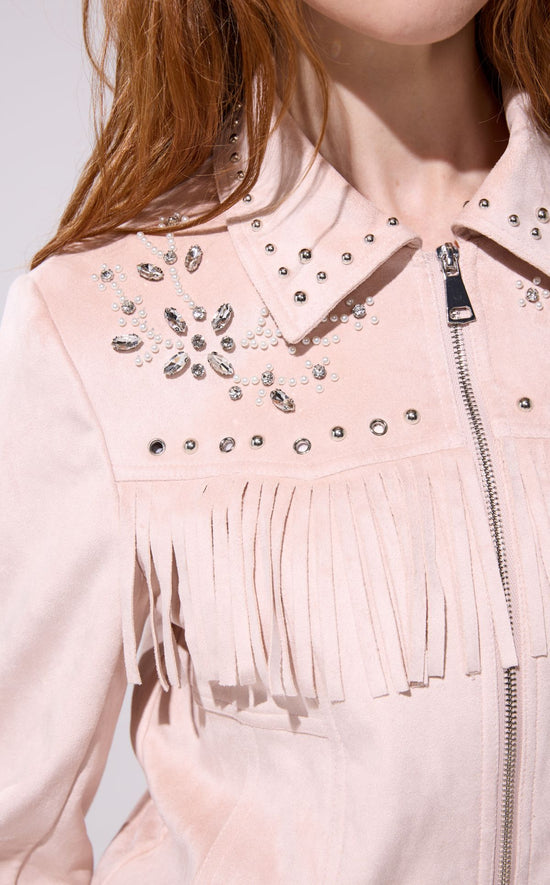 FINLEE-BLUSH FRINGE SUEDE JACKET