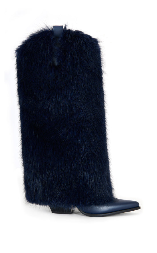 FRIATA-NAVY FAUX FUR WESTERN BOOT