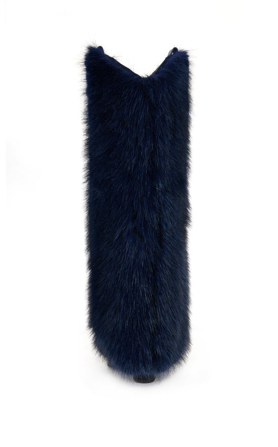 FRIATA-NAVY FAUX FUR WESTERN BOOT