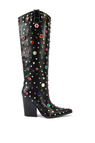 AZALEA WANG Satin Rhinestone Pearl Platform Boots - Black – Dolls Kill