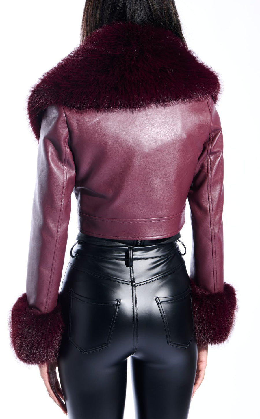 GISELE-BURGUNDY FAUX FUR JACKET