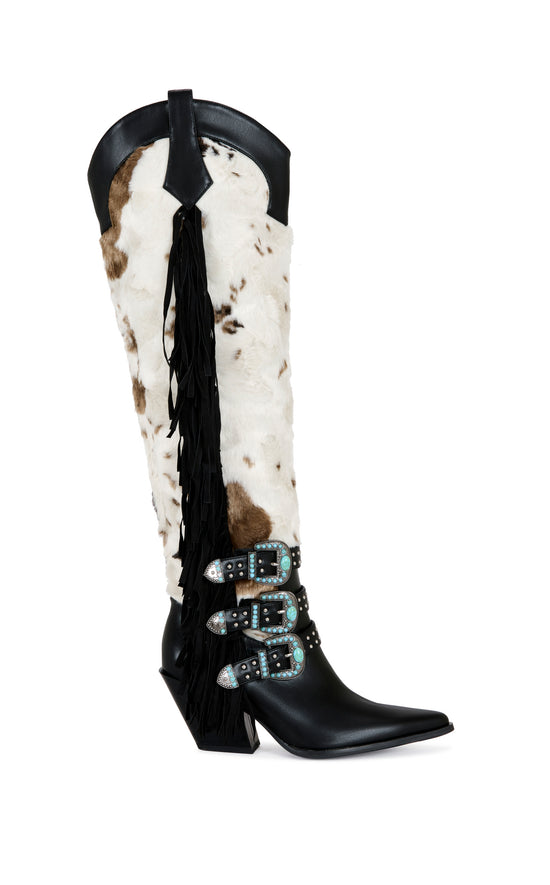 GWAYNE-BLACKMULTI COW PRINT WESTERN BOOT