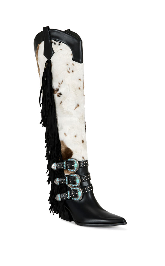 GWAYNE-BLACKMULTI COW PRINT WESTERN BOOT