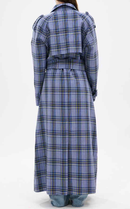 HOBBS-BLUE Plaid TRENCH JACKET BLUE / L / TRENCH