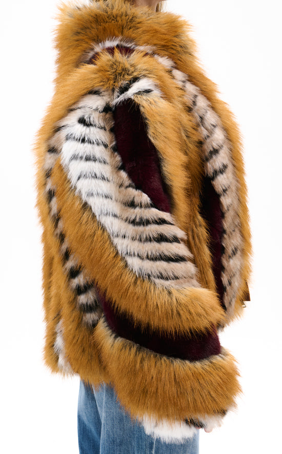 INEZ-BURGUNDY FAUX FUR JACKET