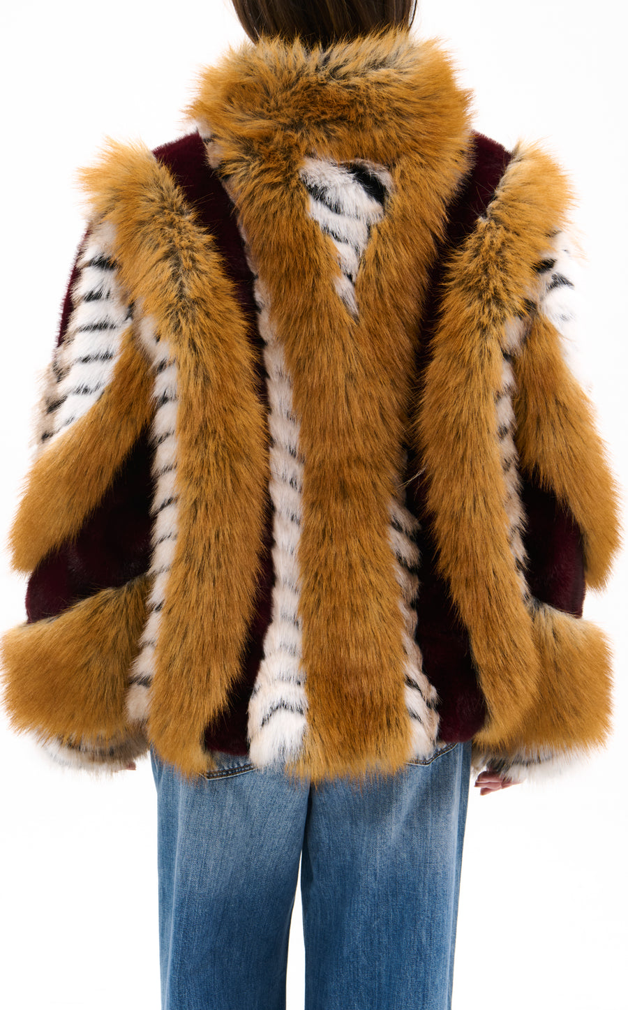 INEZ-BURGUNDY FAUX FUR JACKET