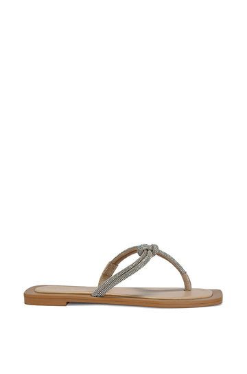 flat sandals with silver thong strap crystal embellished cords