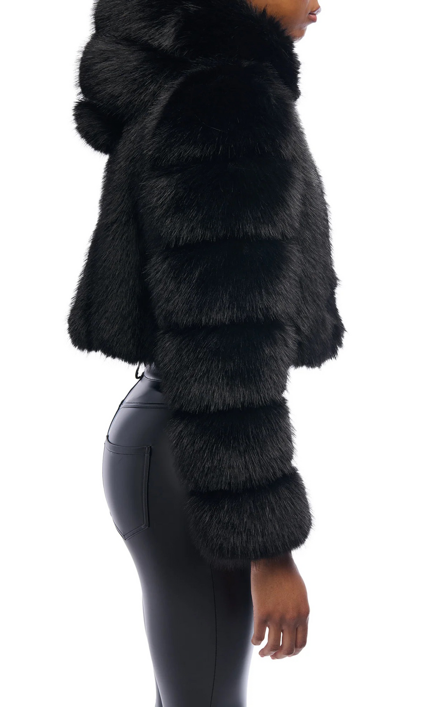 JOLENE-BLK HOODED FAUX FUR JACKET