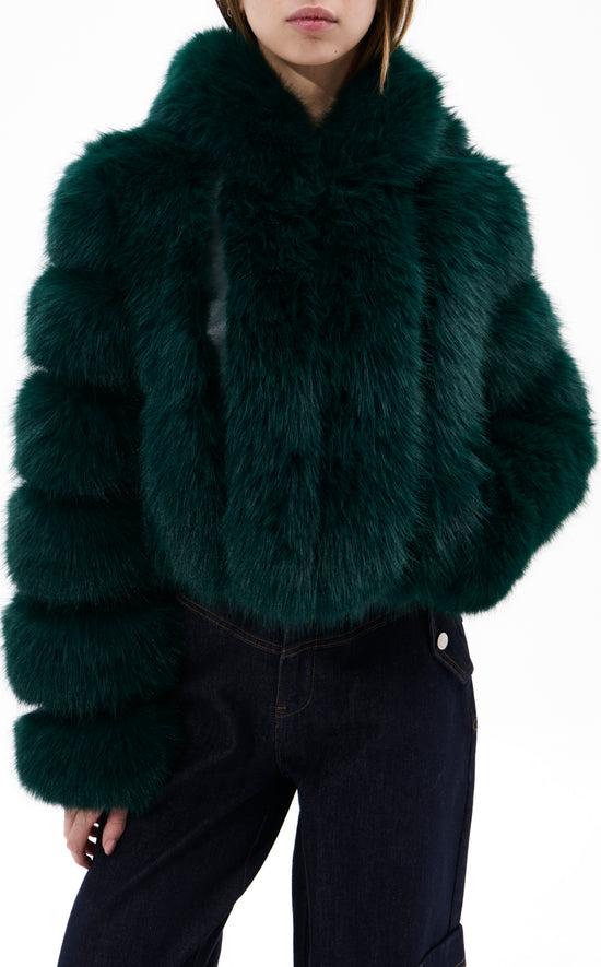 JOLENE-EMERALD HOODED FAUX FUR JACKET