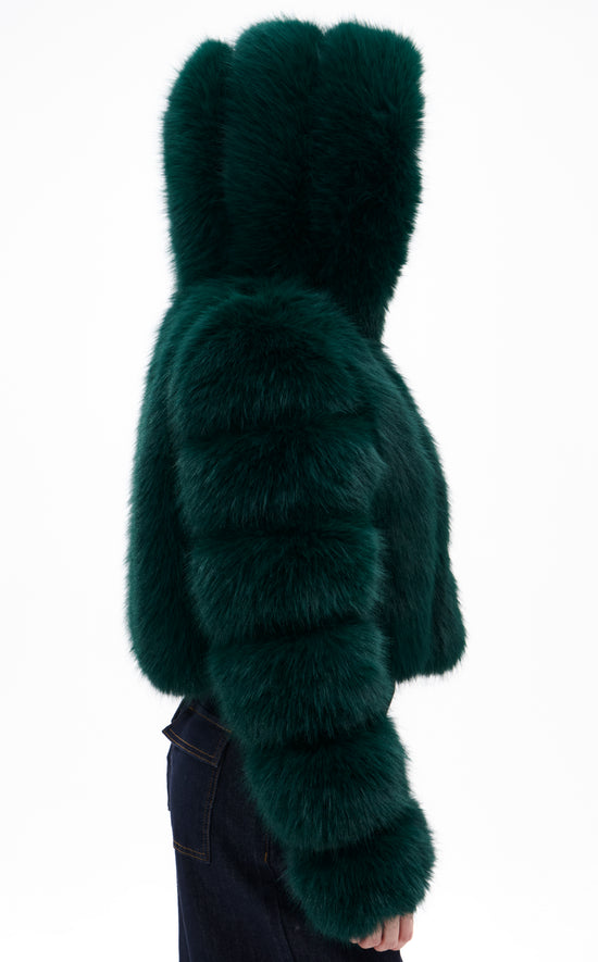 JOLENE-EMERALD HOODED FAUX FUR JACKET