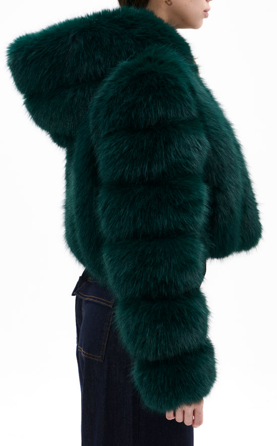 JOLENE-EMERALD HOODED FAUX FUR JACKET