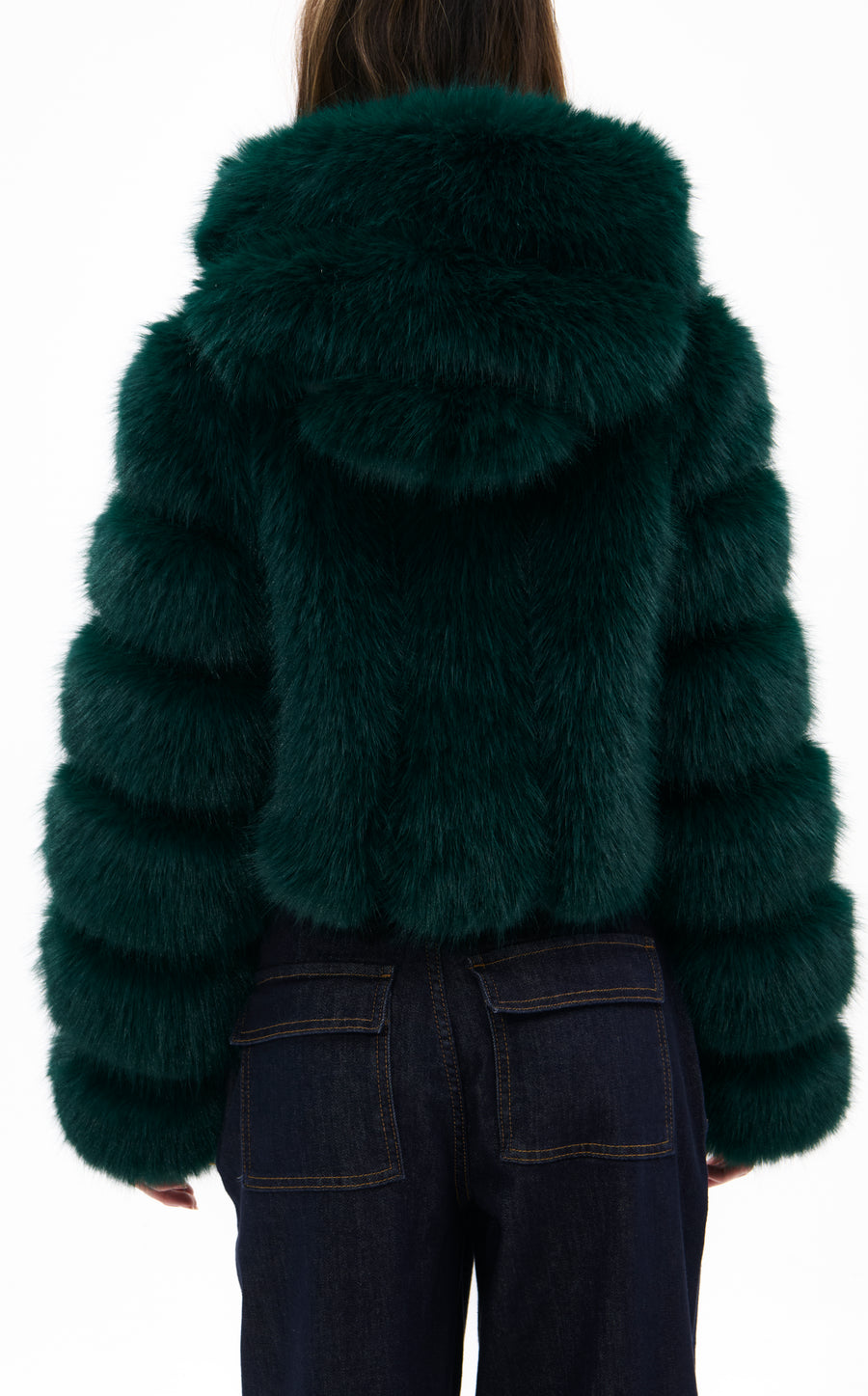 JOLENE-EMERALD HOODED FAUX FUR JACKET