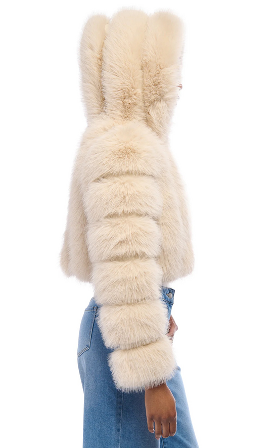 JOLENE-TAN HOODED FAUX FUR JACKET
