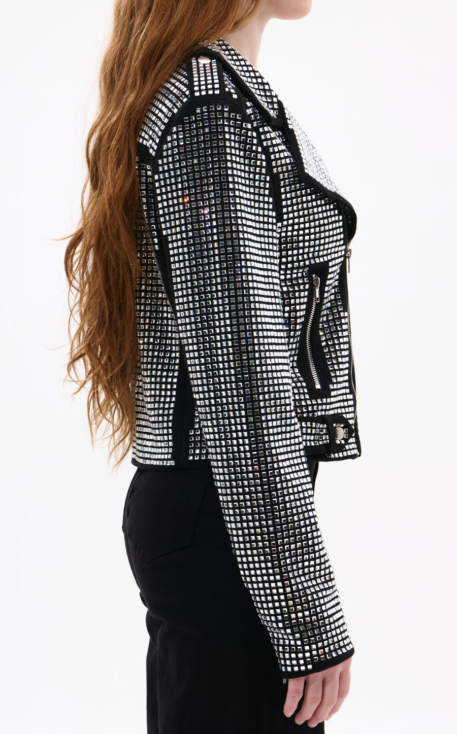 JUNIPER BLACK CRYSTALLIZED MOTO JACKET