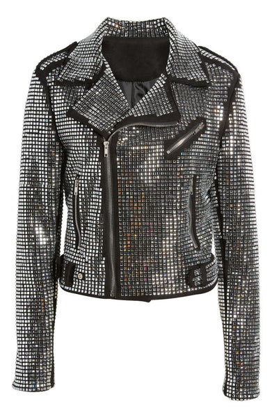 JUNIPER BLACK CRYSTALLIZED MOTO JACKET