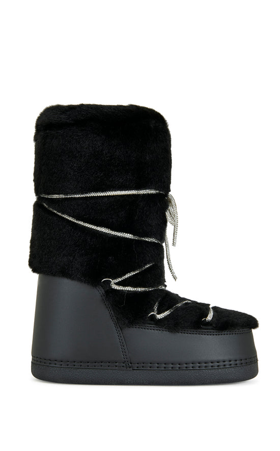 KARMELA-BLACK FAUX FUR FLATFORM SNOW BOOTIE