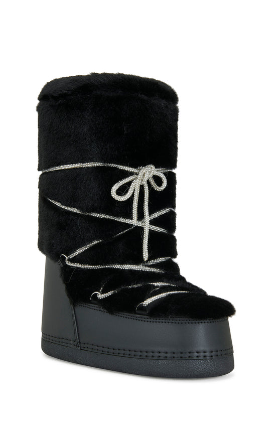KARMELA-BLACK FAUX FUR FLATFORM SNOW BOOTIE