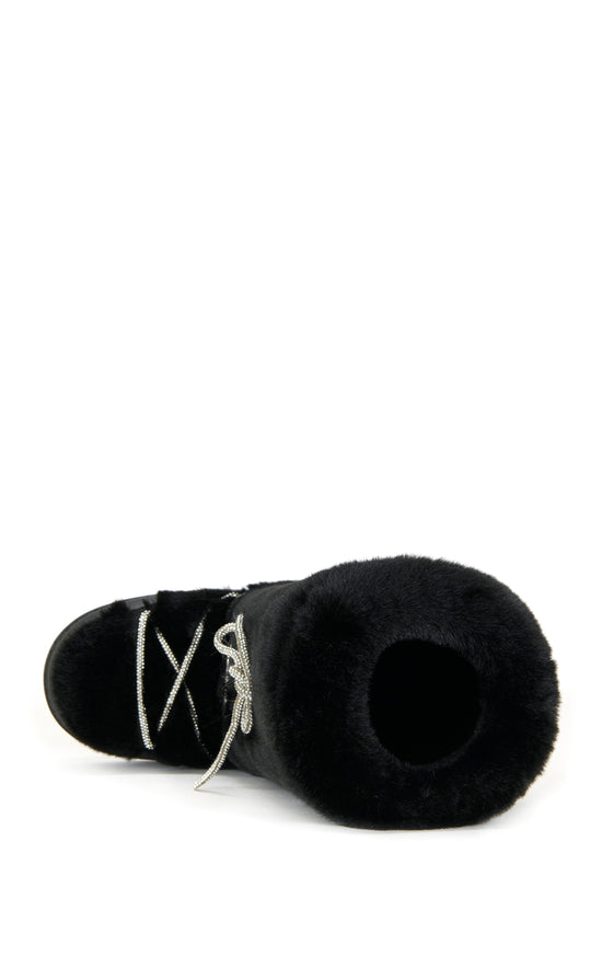 KARMELA-BLACK FAUX FUR FLATFORM SNOW BOOTIE