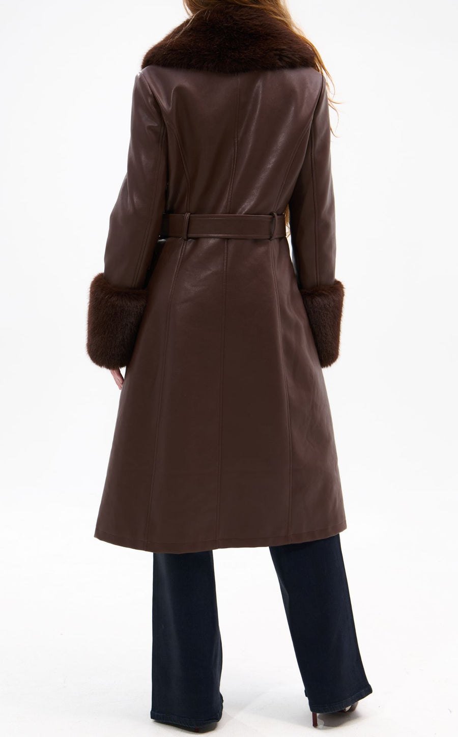 KAYA-BROWN FAUX FUR TRENCH JACKET