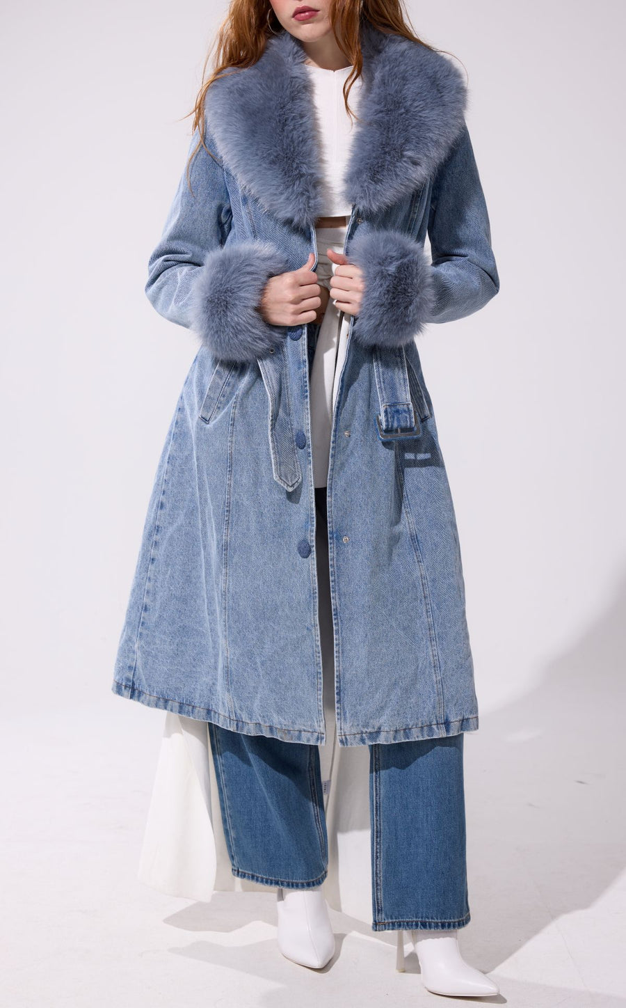 KAYA-DENIM FAUX FUR JACKET | AZALEA WANG