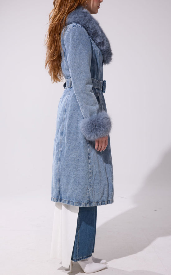 KAYA-DENIM FAUX FUR JACKET | AZALEA WANG