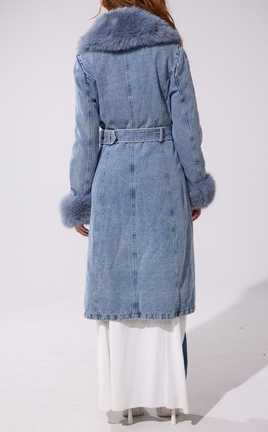 KAYA-DENIM FAUX FUR TRENCH JACKET