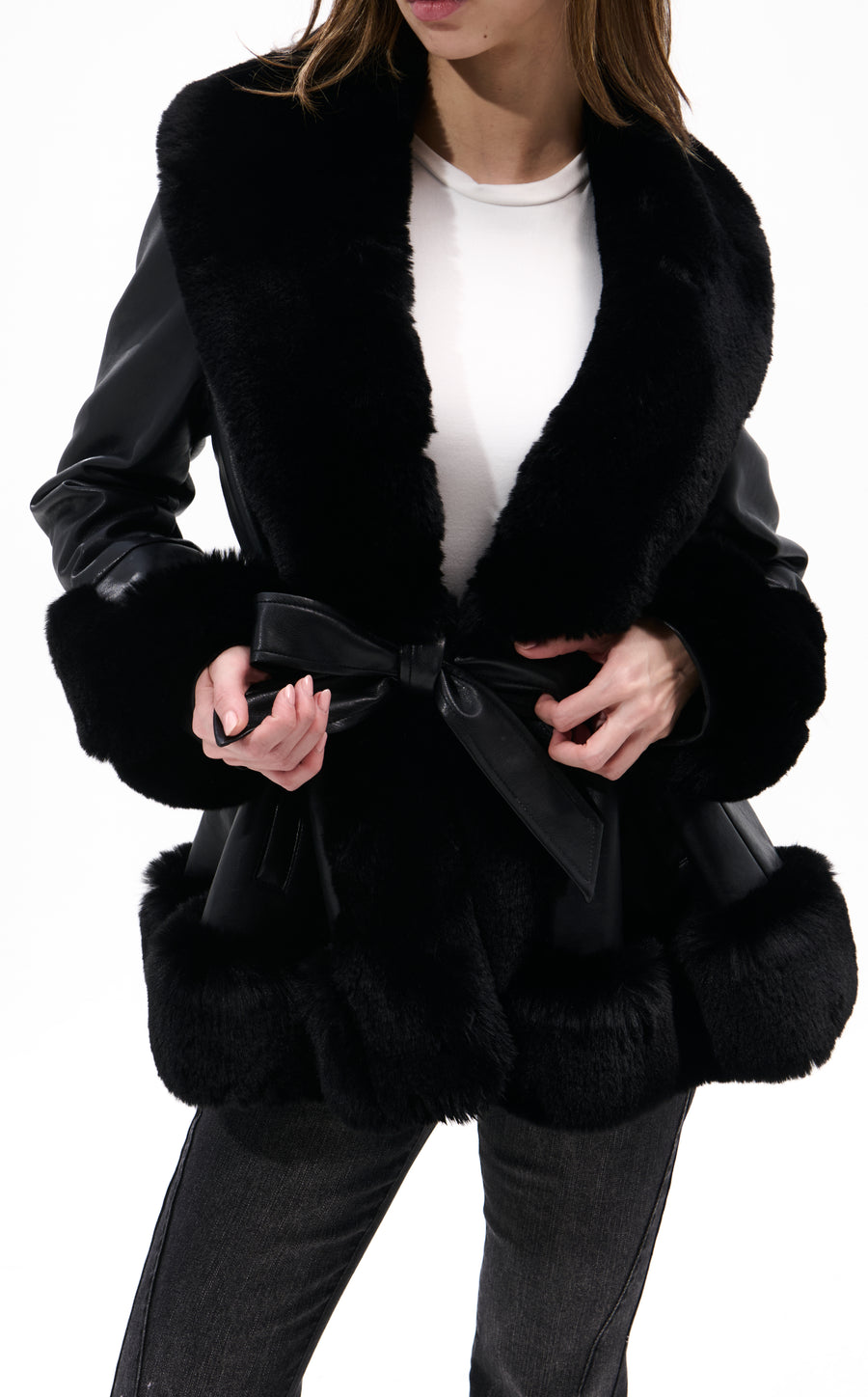 KENZY FAUX FUR BELTED COAT