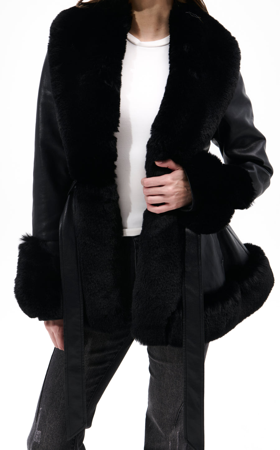 KENZY FAUX FUR BELTED COAT