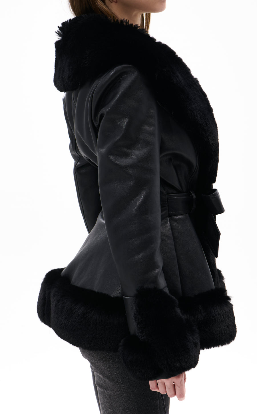 KENZY FAUX FUR BELTED COAT