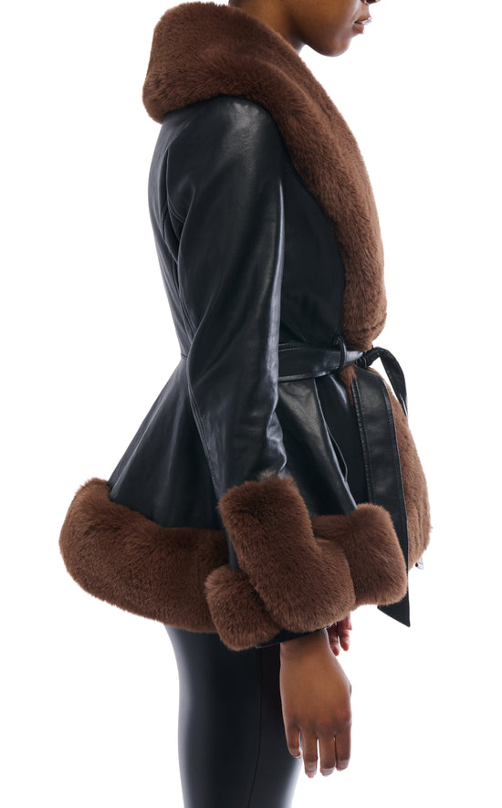 KENZY-BROWN FAUX FUR JACKET | AZALEA WANG