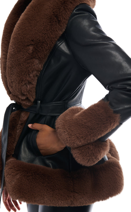KENZY-BROWN FAUX FUR JACKET | AZALEA WANG