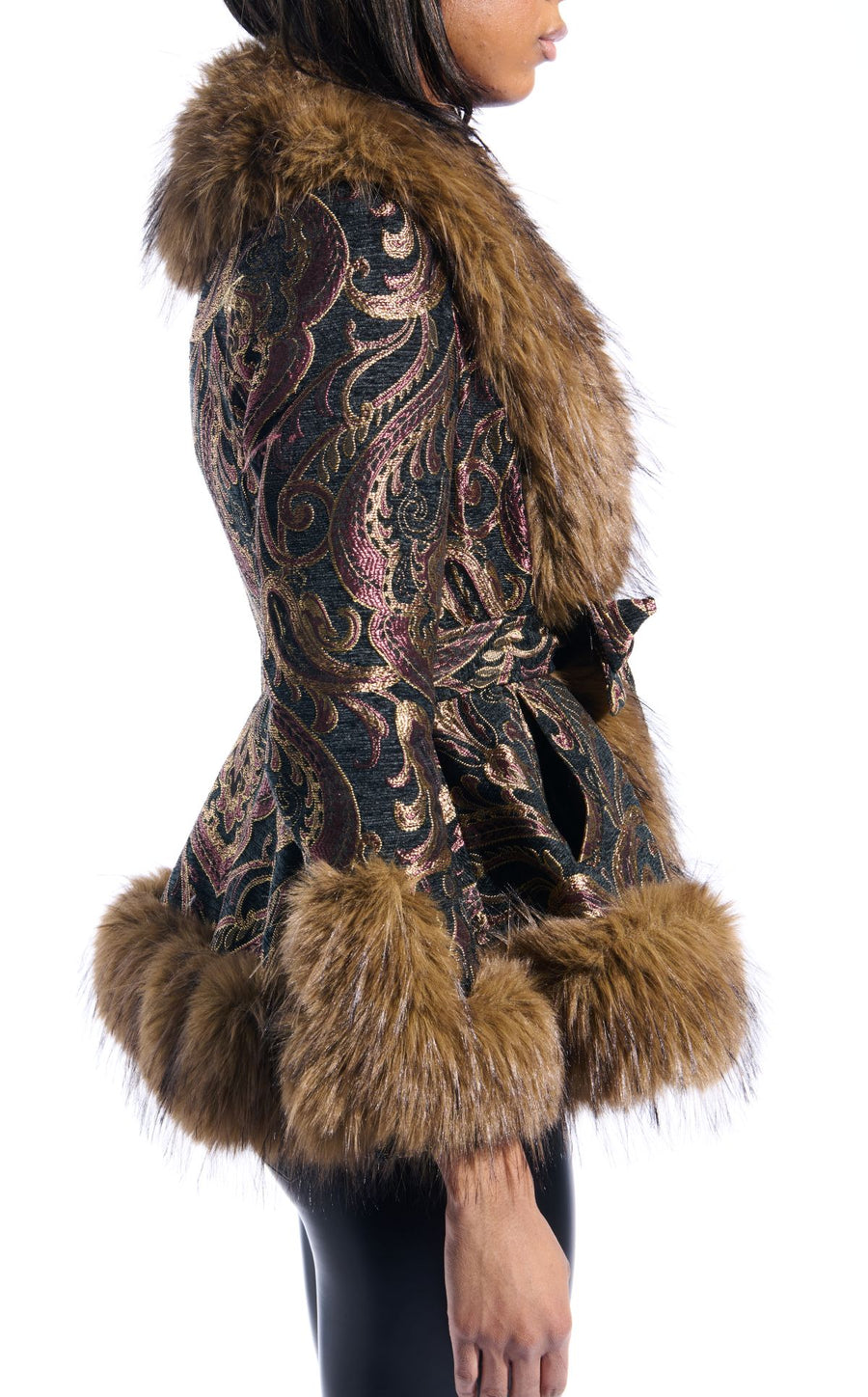 KENZY-JACQUARD FAUX FUR JACKET