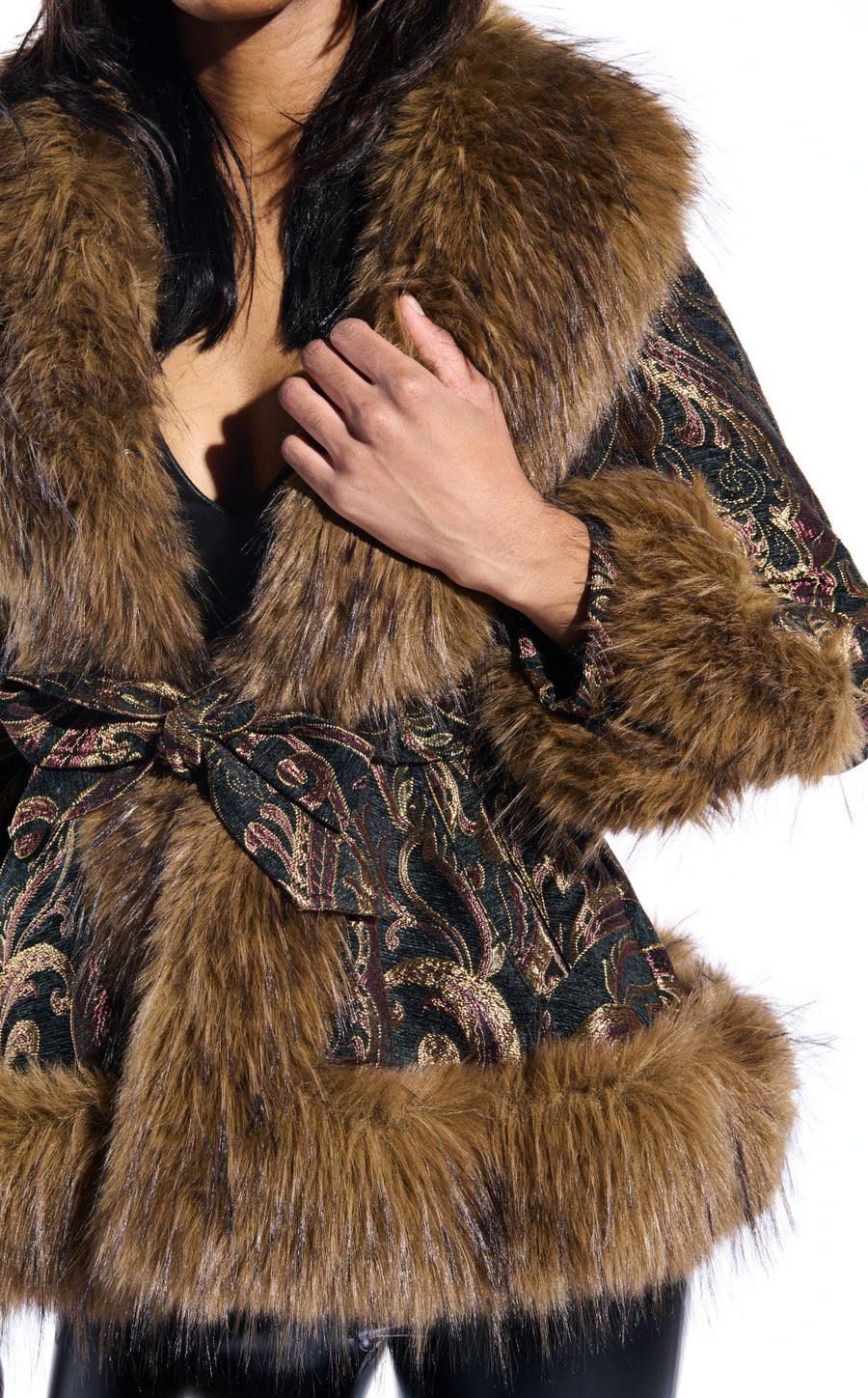 KENZY-JACQUARD FAUX FUR JACKET