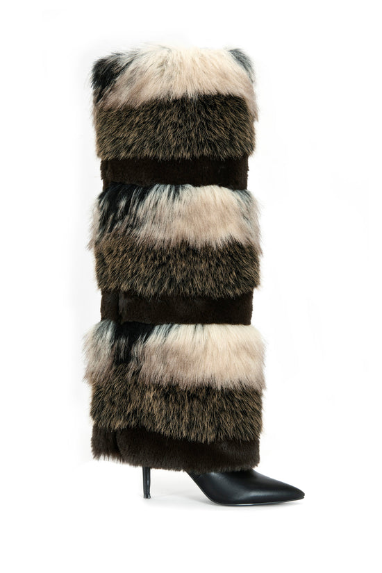 LANGLAU-BROWN MULTI FAUX FUR STILETTO BOOT