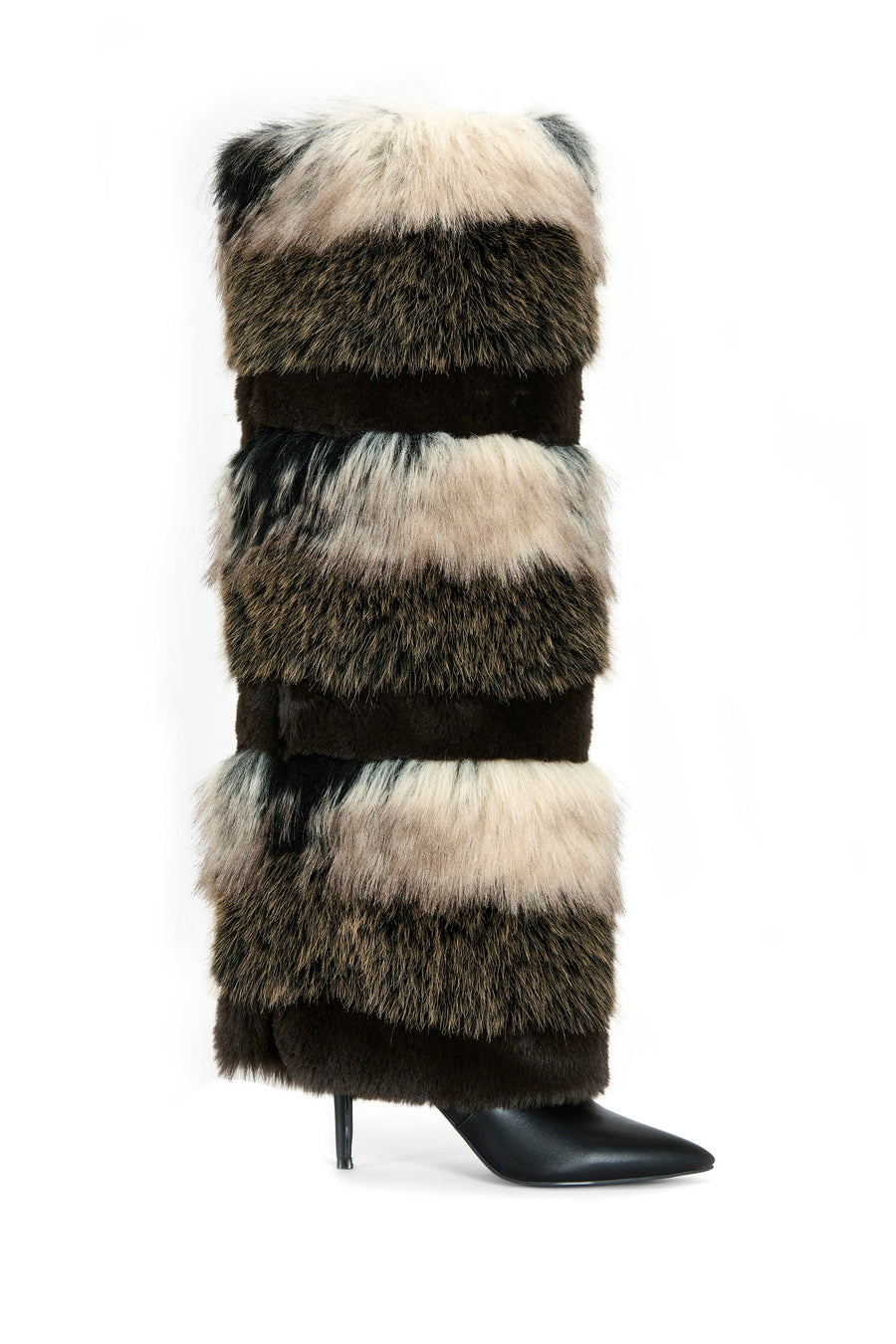 LANGLAU-BROWN MULTI FAUX FUR STILETTO BOOT