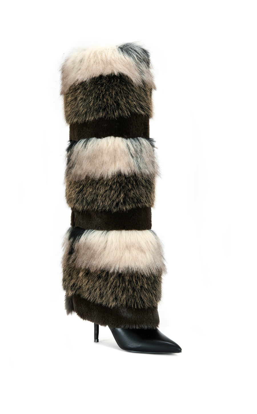 LANGLAU-BROWN MULTI FAUX FUR STILETTO BOOT