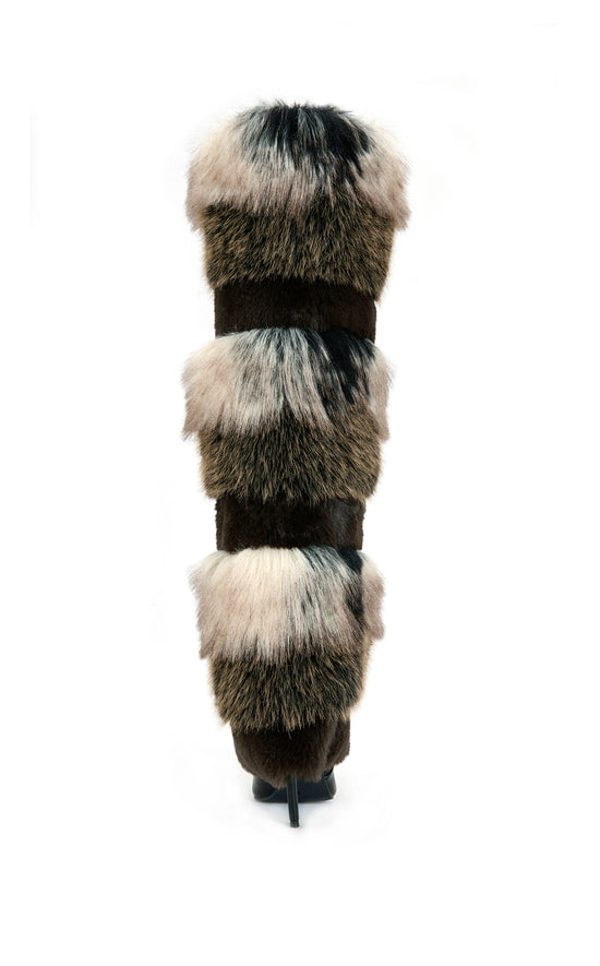 LANGLAU-BROWN MULTI FAUX FUR STILETTO BOOT