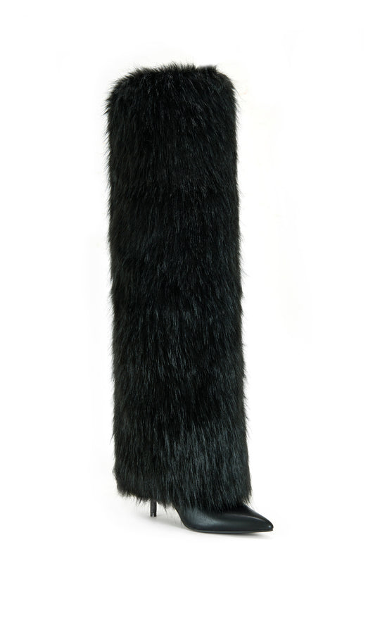 LANGLEYE-BLACK FAUX FUR OVER THE KNEE STILETTO BOOT
