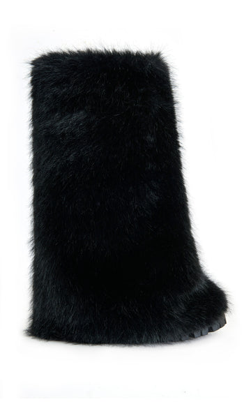 LISBOA-BLACK CUFFED FAUX FUR BOOTIE