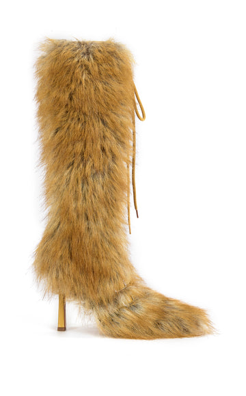 LOURDANNE-TAN FAUX RED FOX LACED STILETTO BOOT