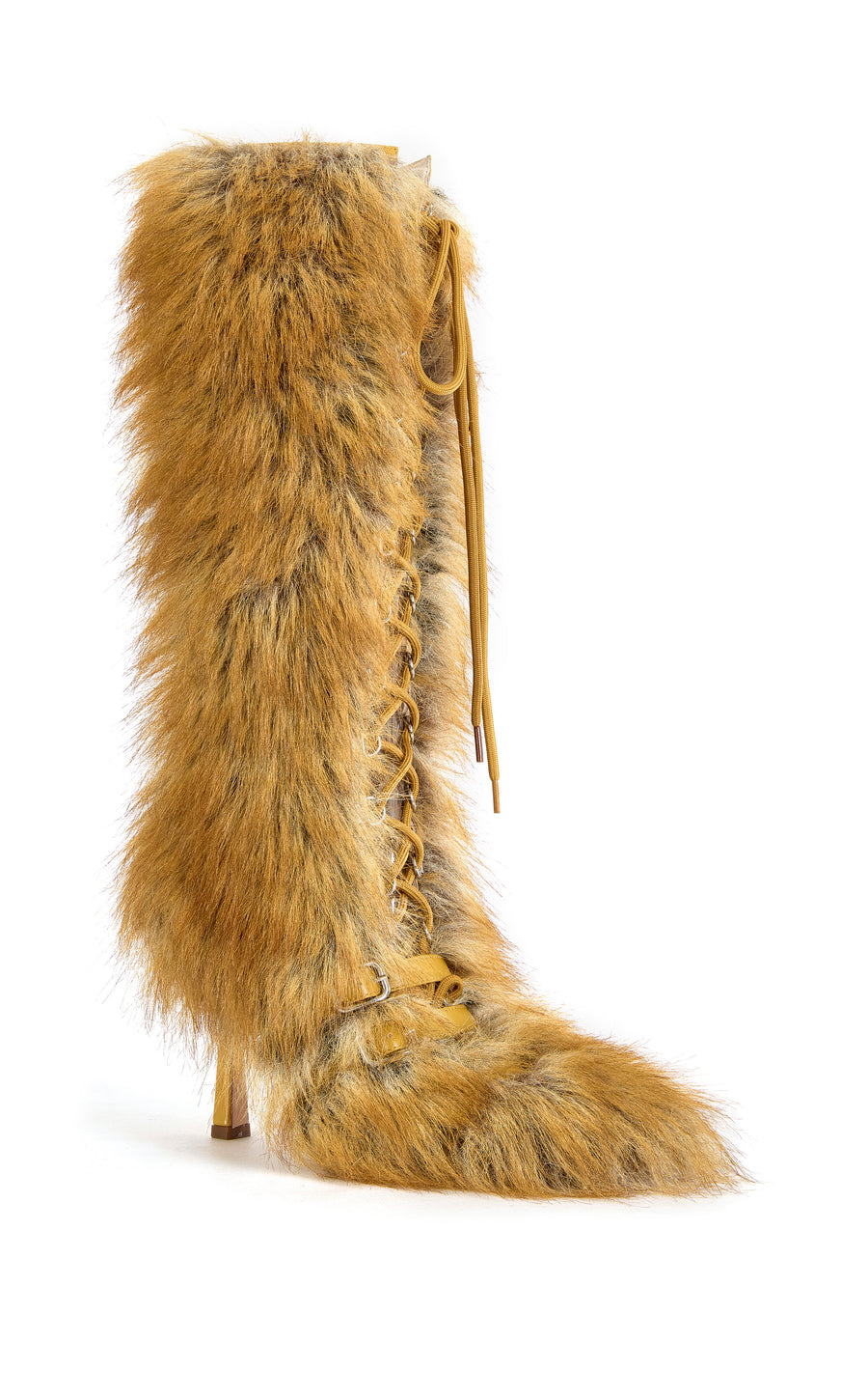 LOURDANNE-TAN FAUX RED FOX LACED STILETTO BOOT
