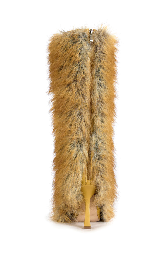 LOURDANNE-TAN FAUX RED FOX LACED STILETTO BOOT